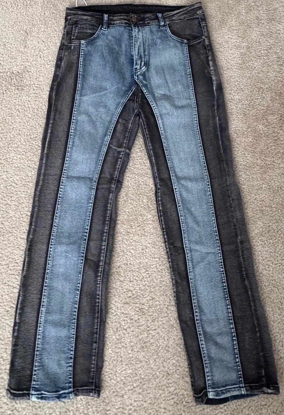 Women’s Med Two Tone Jeans Stretch Colorblock High Rise Straight Leg Denim NWT